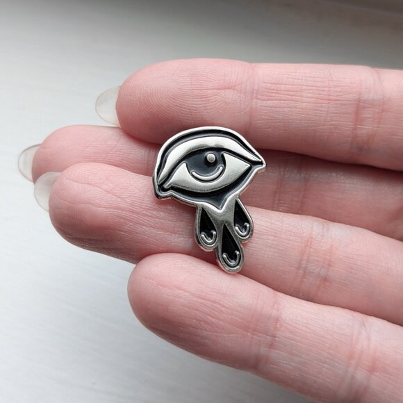 Bird Ov Prey Black Tears Silver Metal Enamel Pin - Crying, Mourning, Emo, Goth - Picture 2 of 5
